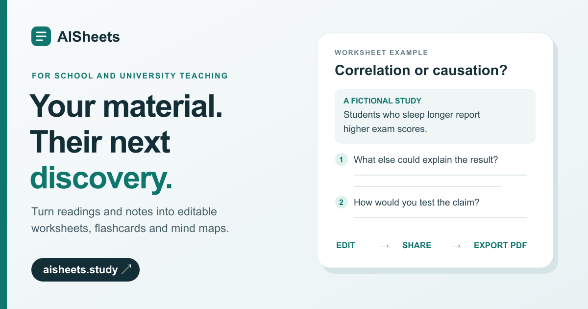 Screenshot of AISheets, Turn PDFs, notes and videos into interactive worksheets, flashcards and quizzes